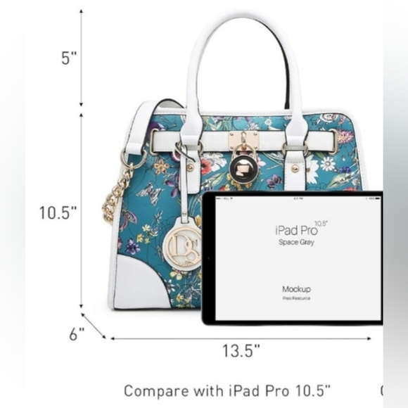 ๐NWOT Designer Inspired White Blue Handbag Satchel With Gold Lock๐ - Picture 3 of 7